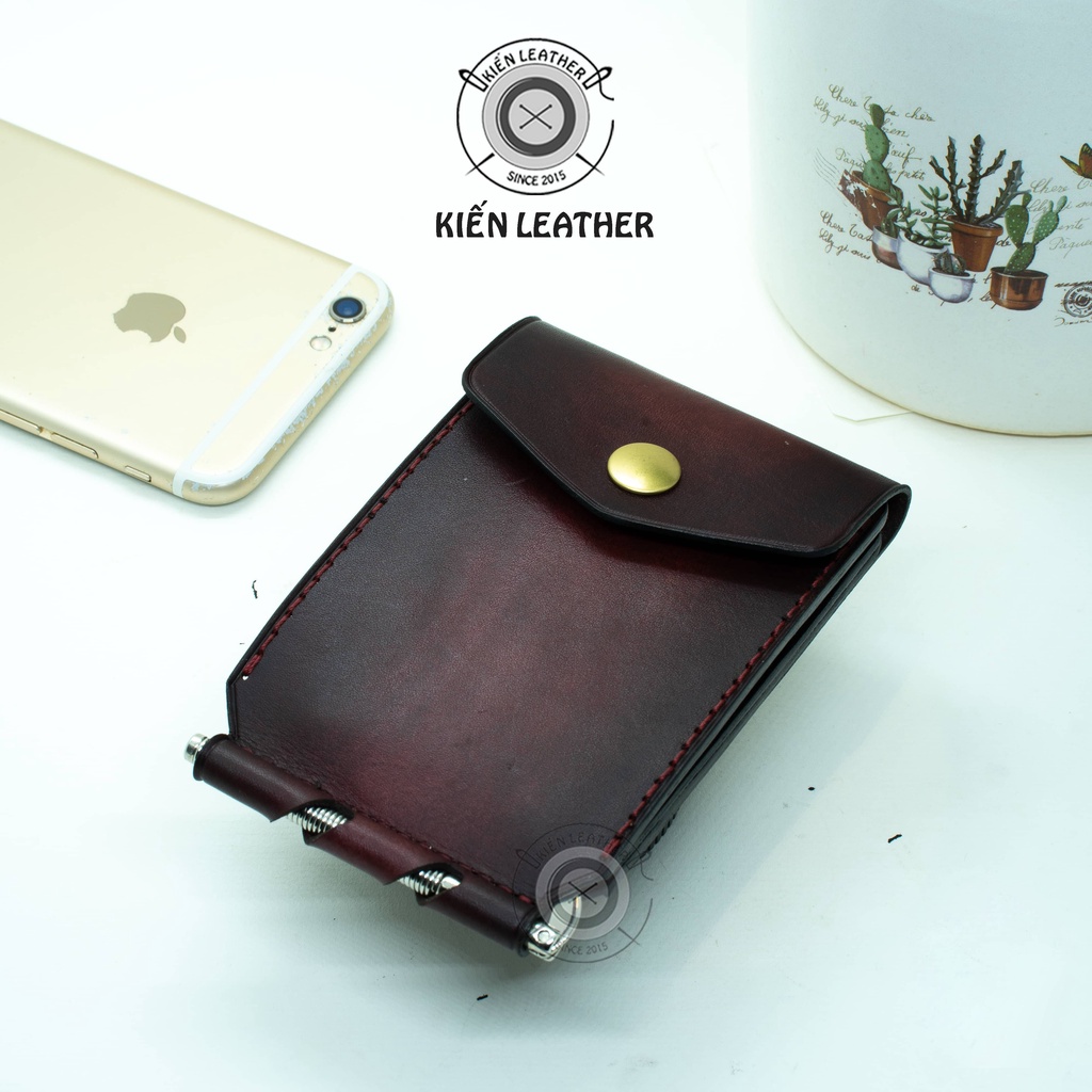 Ví Kẹp Tiền siêu nhỏ gọn,KIẾN LEATHER, Chất da bò đánh Patina
