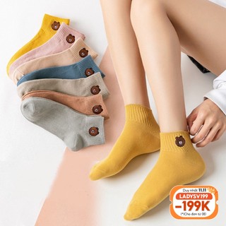 Tất gấu thời trang cổ ngắn họa tiết Brown nhiều màu combo 10 đôi tặng kèm túi đựng