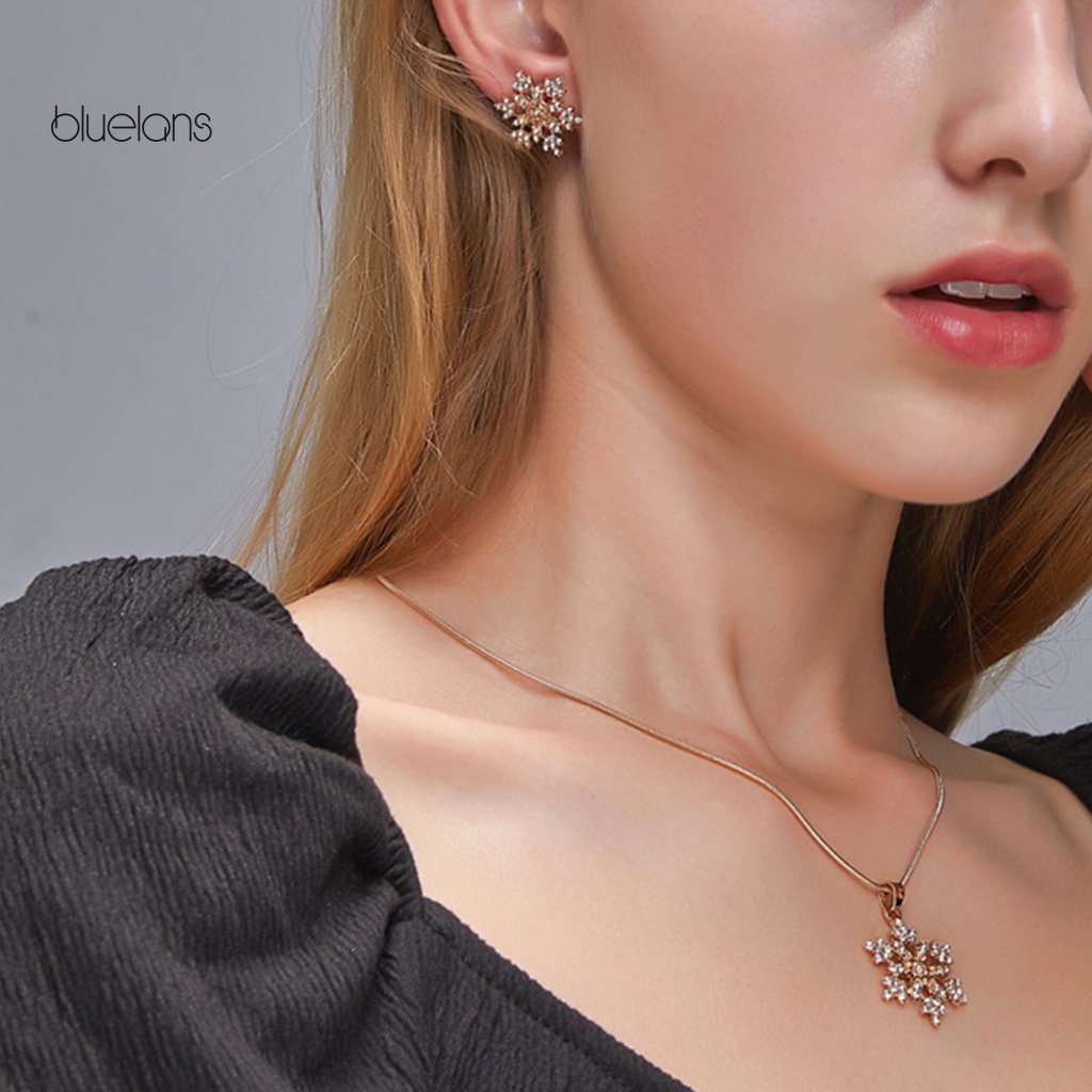 1 Set Vòng cổ Và Bông Tai Hình Bông Tuyết Đính Đá 2 Màu