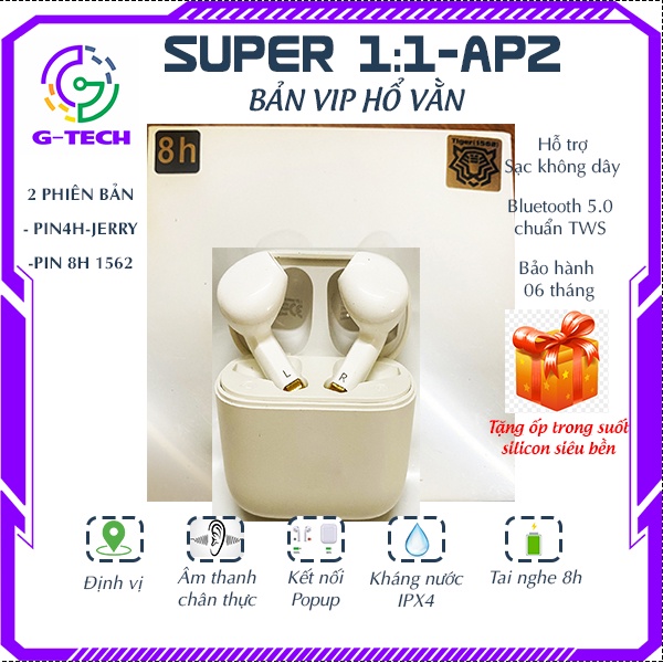 Tai nghe bluetooth AP2 hổ vằn pin 8h nhét tai chip Luoda1562 sạc không dây định vị đổi tên âm thanh chân thực BH 6 tháng