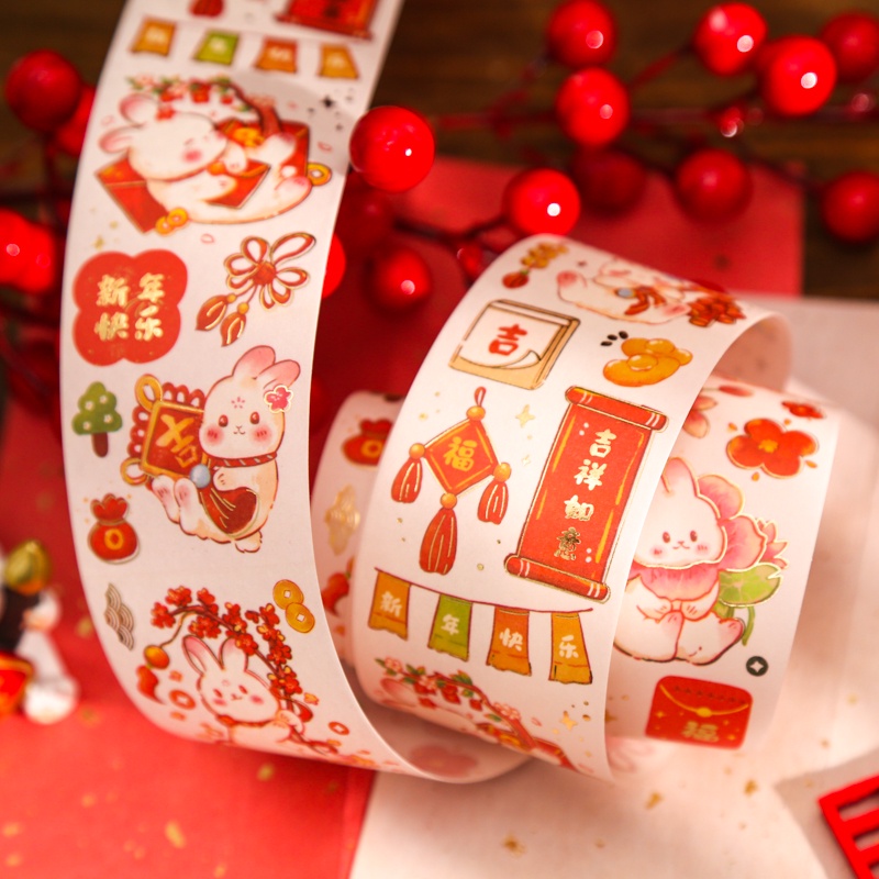 Mr.Paper 4 phong cách Băng keo Phim hoạt hình dễ thương Con thỏ Khó chịu Mức độ xuất hiện cao TangJin Băng keo Dán tay tài liệu Lễ hội mùa xuân DIY Vật liệu trang trí