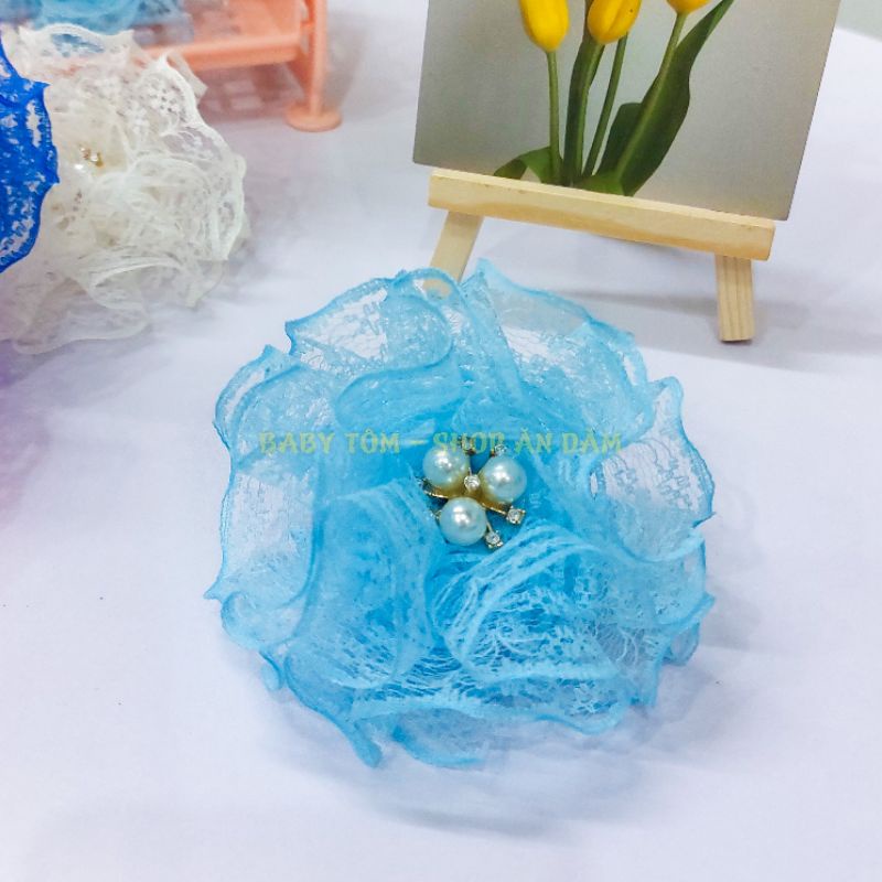 Dây buộc tóc handmade hoa ren to cho bé gái,handmade Mẹ Tôm