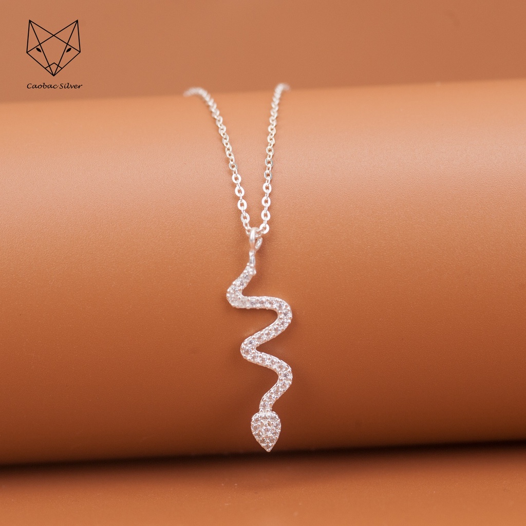 Dây Chuyền Bạc Ta Cao Cấp CaoBac Silver Hoạ Tiết Hình Rắn Đính Đá Lấp Lánh, Độc Lạ, Mới Lạ Dành Tặng Cho Gái