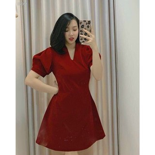 ĐẦM NHUNG CỔ V (KÈM VIDEO HÌNH THẬT)