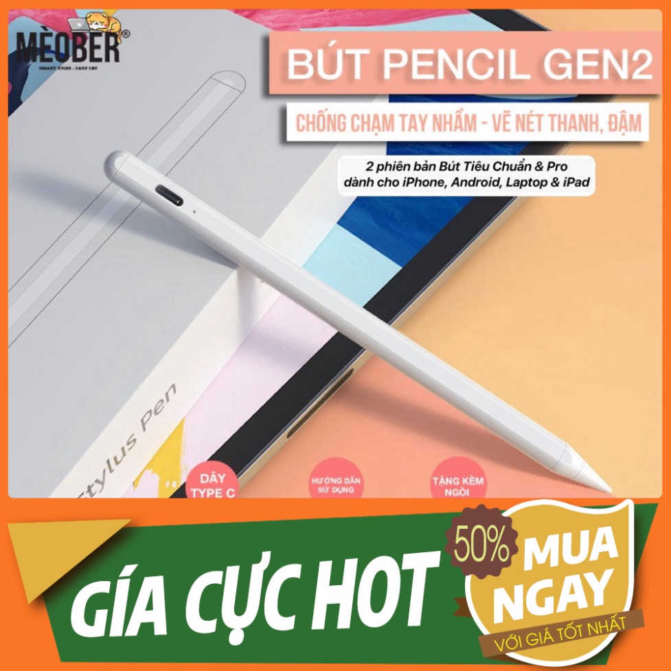 GIÁ CỰC HÓT  Bút cảm ứng Stylus Pencil Gen 2 - Chống chạm nhầm, vẽ nét thanh đậm, ghi chú dành cho iPad Pro 11, 12.9, Ai