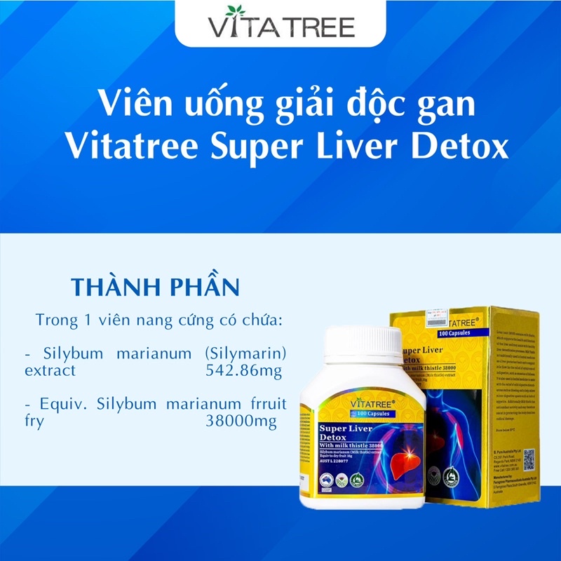 Viên uống thải độc gan Vitatree Super Liver Detox tăng cường chức năng gan hộp 100 viên
