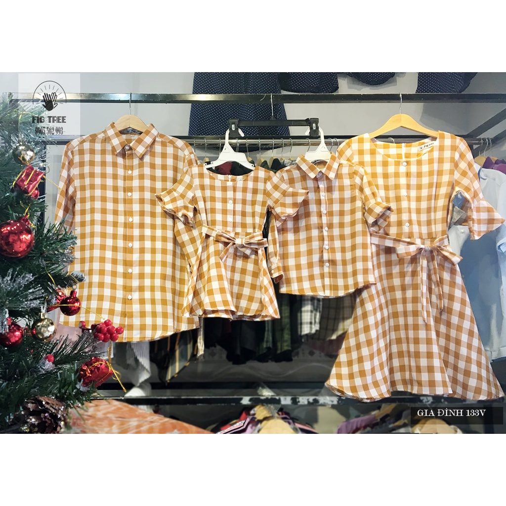 Combo Sơ Mi Váy Gia Đình FIGTREE Caro Vàng Mã 133V Siêu Dễ Thương