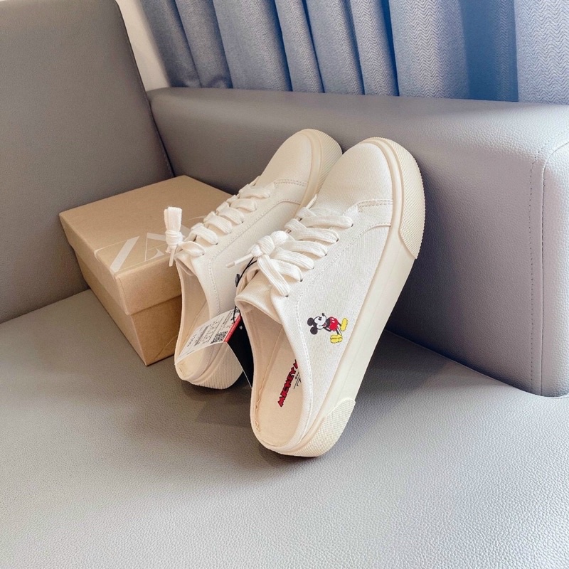 Giày Thể thao sneaker sục Mlb mickey, sục zara mickey nâu ảnh thật