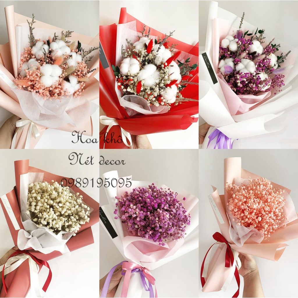 (Nhiều mẫu ) Bó hoa khô mix bó sẵn thành phẩm dùng làm quà tặng