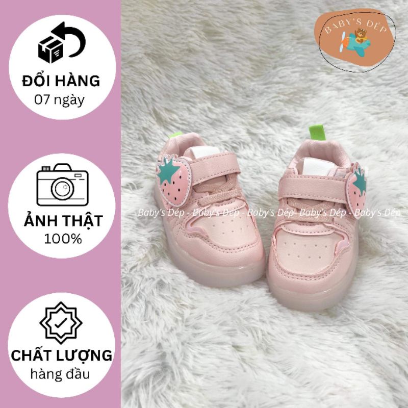 ❤❤ Giày Bata Dâu Tây Kiểu Dáng Thể Thao Đế Cao Su Chống Trượt, Có Đèn Cho Bé Trai, Bé Gái Từ 01 Tuổi Đến Dưới 04 Tuổi ❤❤