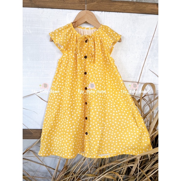 Đầm thiết kế cho xô muslin chấm bi vàng cho bé gái 1,2,3,4,5,6 tuổi tây baby closet