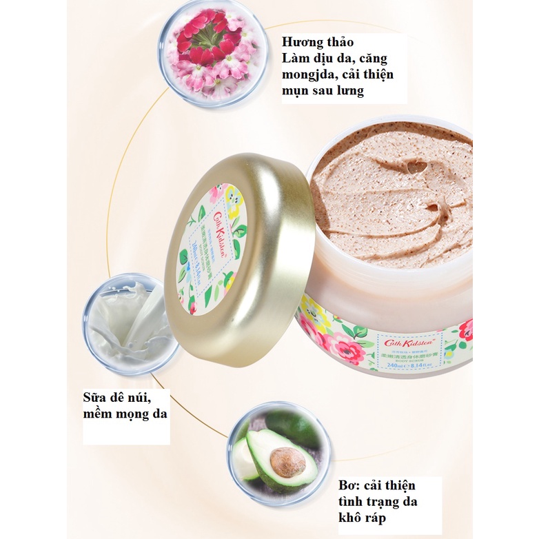 Tẩy da chết Cath Kidston hũ 240g + kem tay