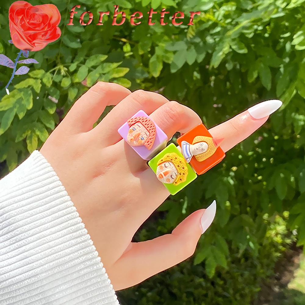 Nhẫn Đeo Ngón Tay Bằng Nhựa Acrylic Họa Tiết Trừu Tượng Thời Trang Hàn Quốc Cho Nữ