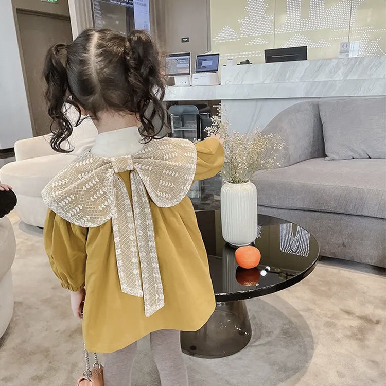 Áo Sơ Mi Tay Dài Cổ Búp Bê Thắt Nơ Thời Trang Hàn Quốc Cho Bé Gái