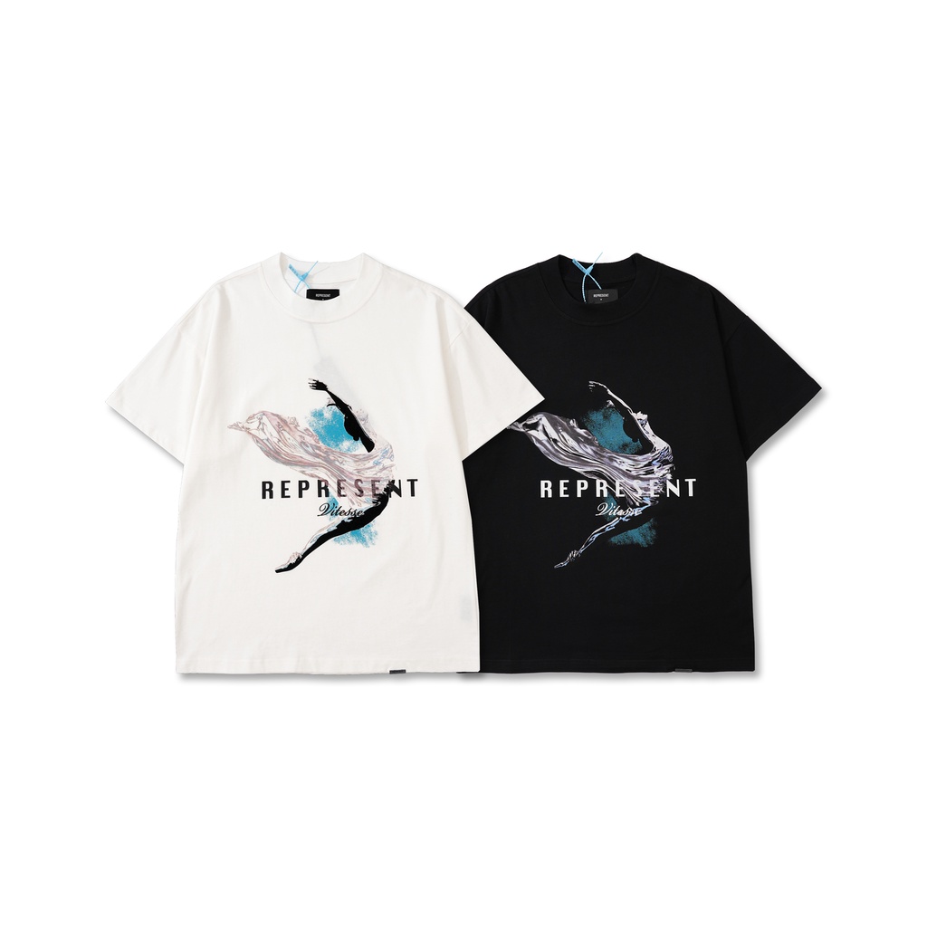 REP Abstract Dancer Slogan Print Short Sleeve RESENT T-shirt Retro High Street Couple Loose Cotton Half Sleeve