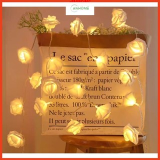Dải đèn led bông hoa hồng xốp màu vàng trang trí phòng ngủ lãng mạn, đèn decor cây thông noel (dùng pin tiểu)