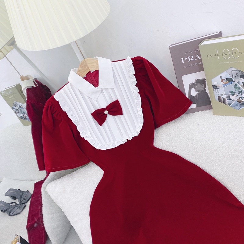 [ 𝐅𝐑𝐄𝐄 𝐒𝐇𝐈𝐏 ] SIÊU PHẨM VÁY NHUNG PHỐI BÈO TK SIÊU HÓT ĐÂYẠ