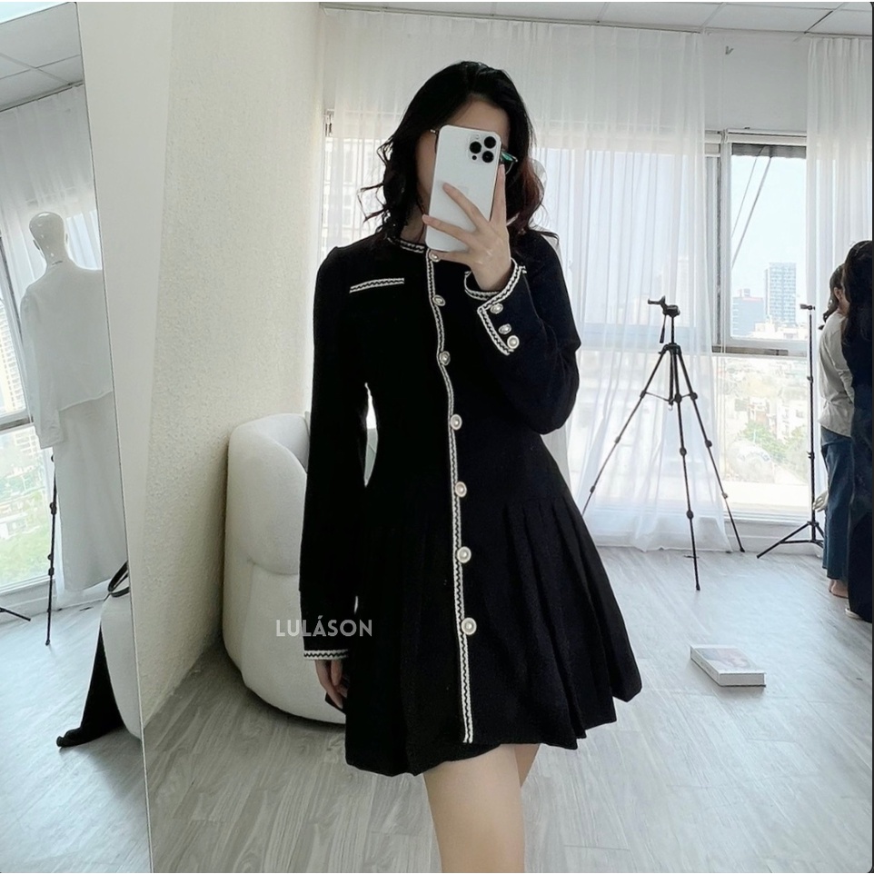 F05 VÁY DẠ LIỀN THÂN XẾP LY KIM TUYẾN