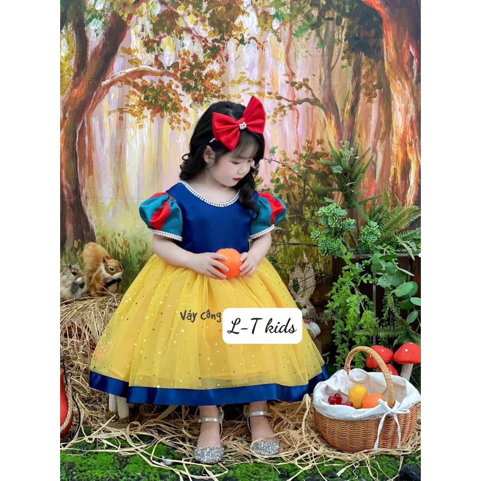 Váy bạch tuyết bé gái kèm cài tóc D291 - đầm bạch tuyết cho bé 2 - 6 tuổi gồm khăn choàng