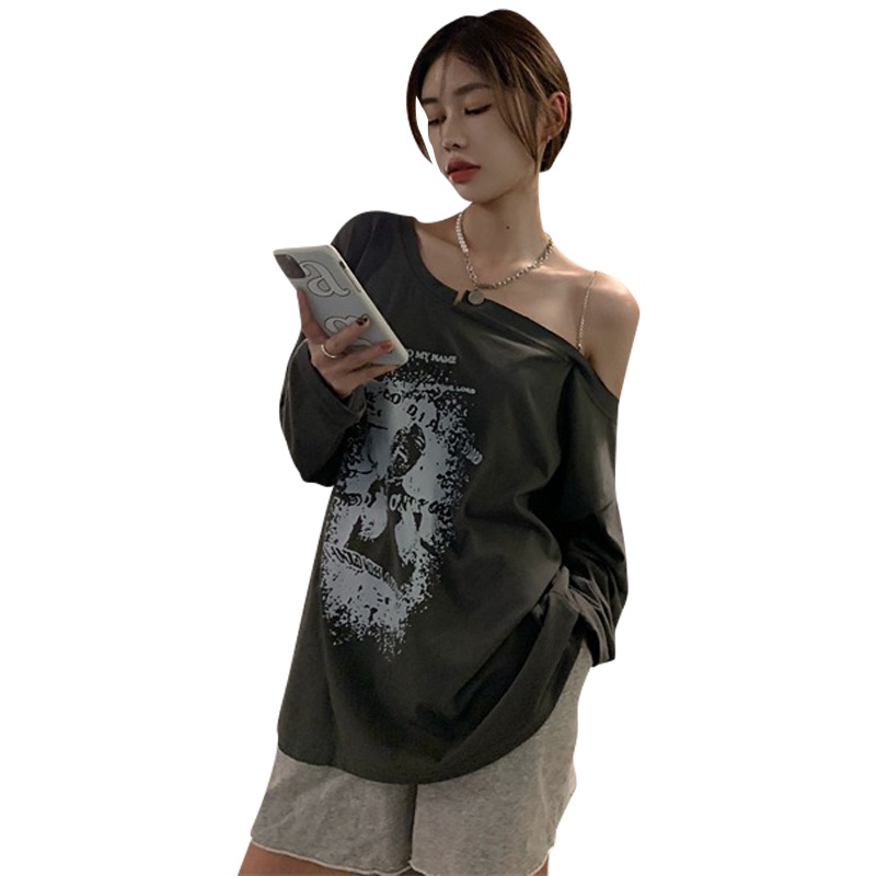 Áo kiểu nữ NRVP dài tay dáng rộng hở vai phong cách Hàn Quốc mới