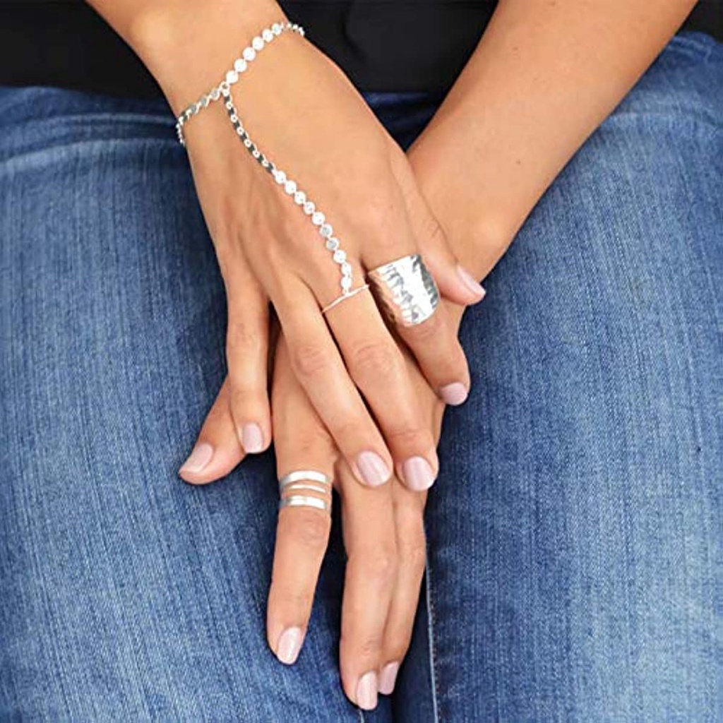 Vòng Đeo Tay Dạng Chuỗi Xích Màu Bạc Phong Cách Bohemian JP5 Dành Cho Nữ Và Nam