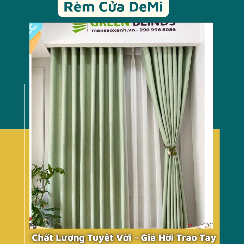 Rèm cửa sổ rèm vải BỐ MÀU XANH LÁ - Sẳn khoen-nhiều kích thước lựa chọn- Sẳn khoen-cắt chiều cao miễn phí