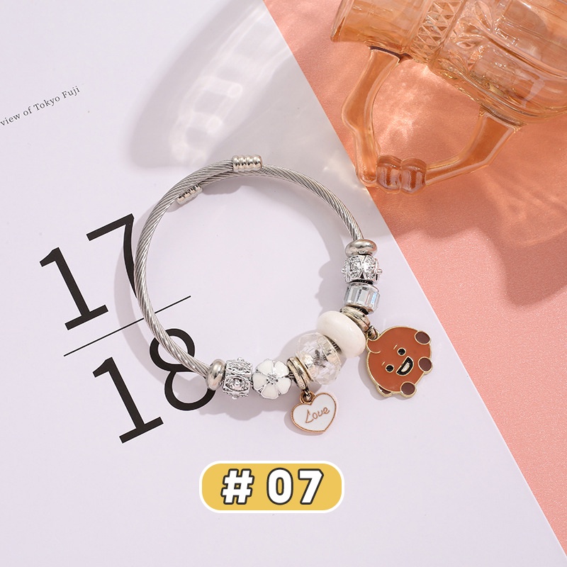 Vòng Tay Mặt Hình BT21 Hoạt Hình Bằng Thép Không Gỉ Dễ Điều Chỉnh Thời Trang Cho Nữ