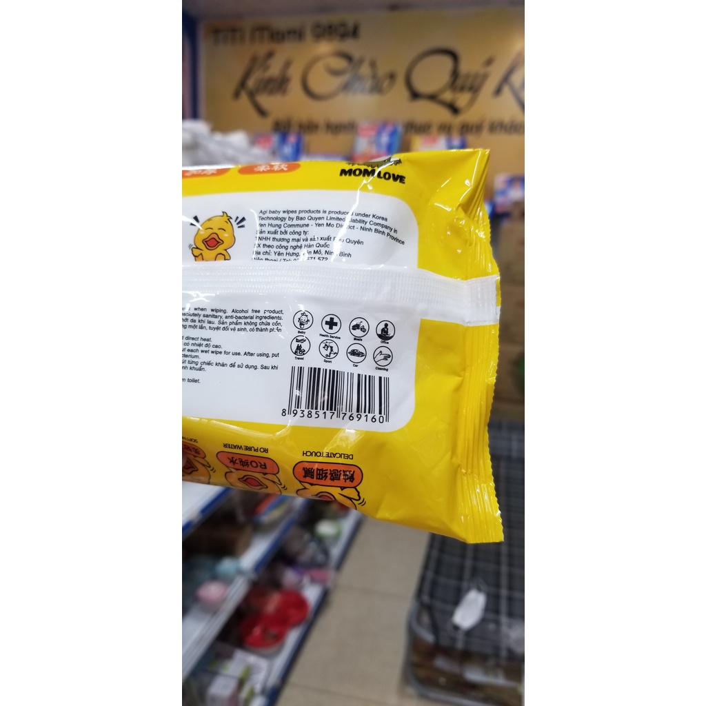 Khăn ướt vịt vàng Tiết KIệm Tiện Lợi An toàn cho bé Thùng 10 Bịch Khăn Ướt Con Vịt