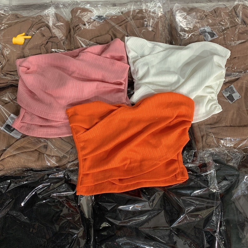 Có mút ngực Áo ống chất vải thun gân len đắp chéo có mút ngực