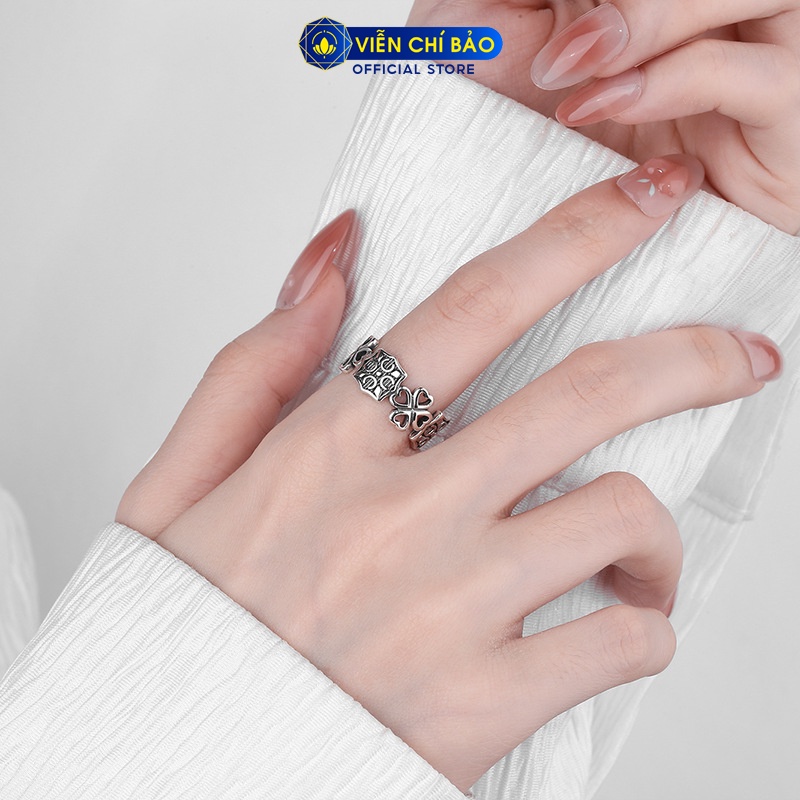 Nhẫn bạc nữ chorme heart cỏ 4 lá chất liệu bạc Thái 925 thời trang phụ kiện trang sức Viễn Chí Bảo N000829