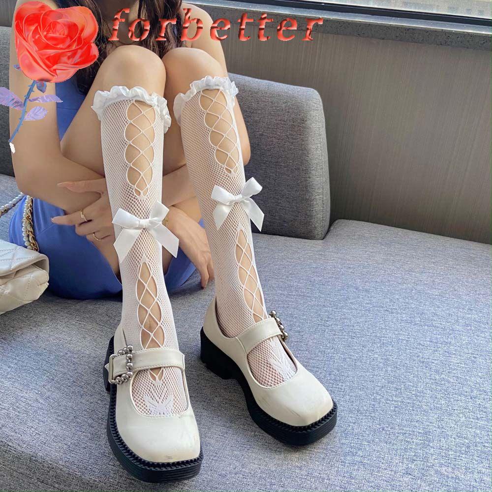 Vớ Lưới Cao Đến Đầu Gối Đính Nơ Phong Cách Lolita Đáng Yêu Cho Nữ