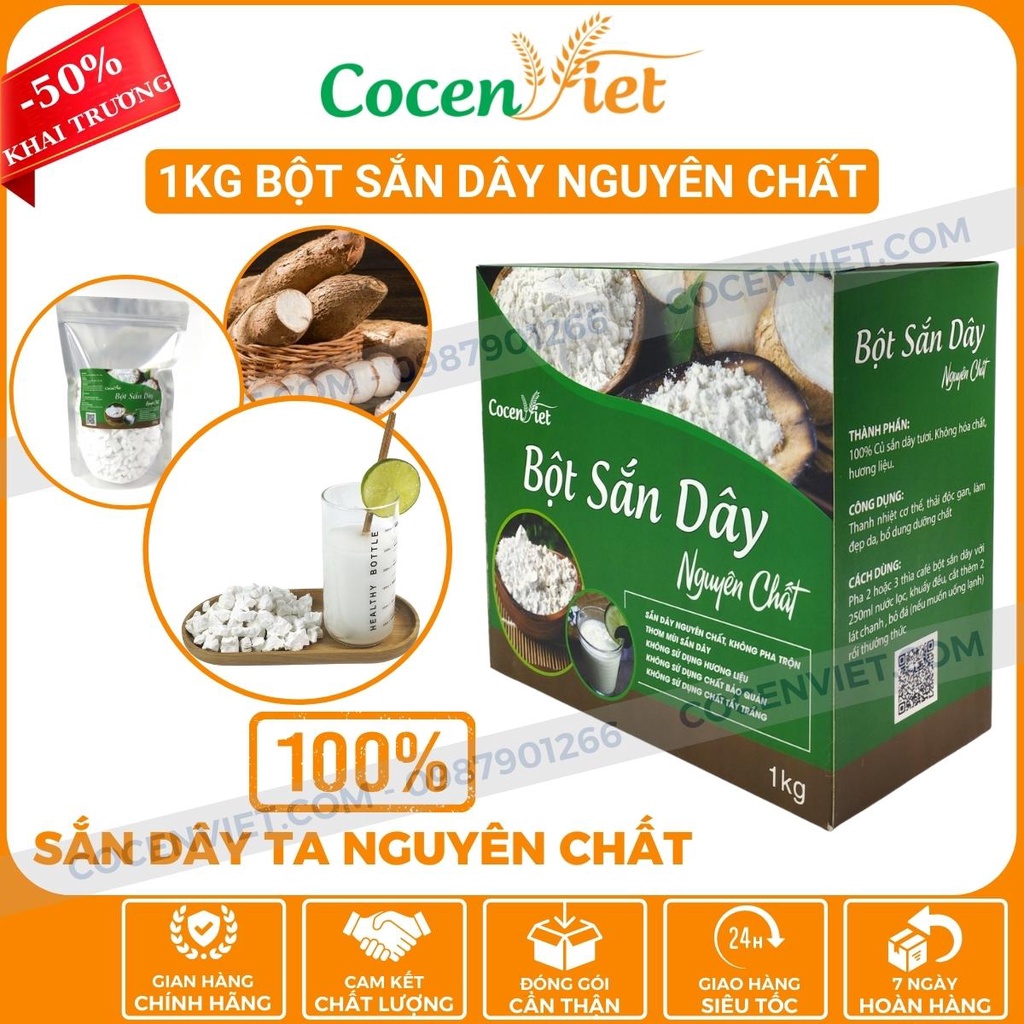 Bột Sắn Dây Sấy Điện Nguyên Chất Thơm Ngon Trắng Sạch Loại 1Kg Hàng Bao Chuẩn Thanh Nhiệt G.i.ả.i Đ.ộ.c BSD04 DacSanViet