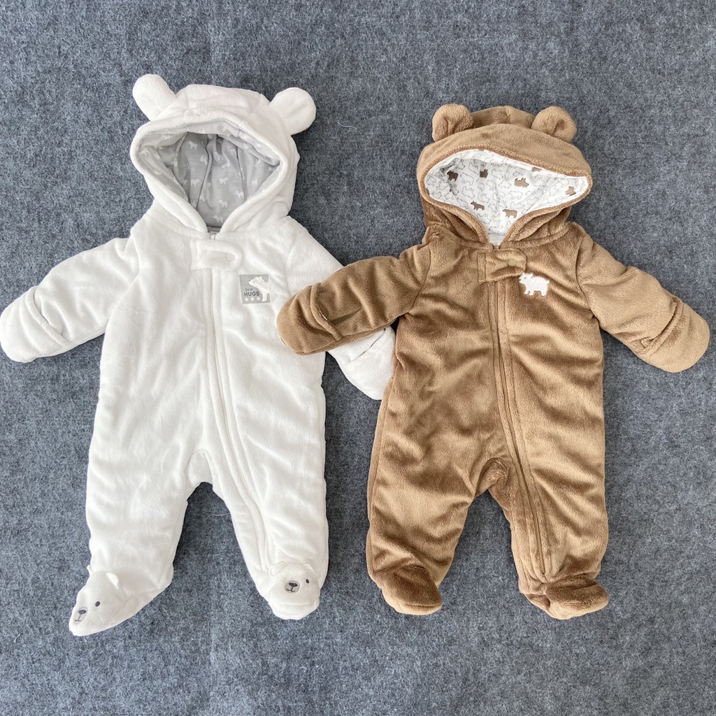 Body nỉ bông cho bé sơ sinh đến 9 tháng hàng xuất dư Carters chất lông mịn khóa kéo nón gấu - SLTE