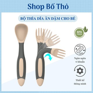 Bộ thìa dĩa ăn dặm uốn dẻo cho bé tập xúc, thìa uốn cong 360* chính hãng