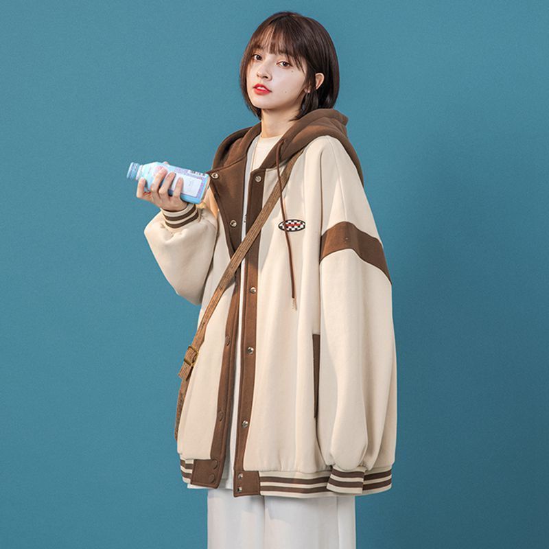 IELGY IELGY Áo Khoác Bóng Chày Dáng Suông Có Nón Cho Nam Nữ