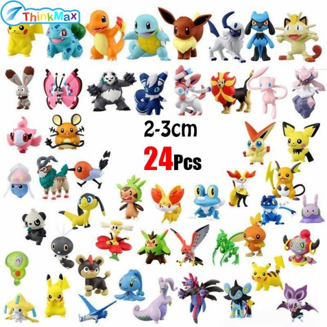 Thinkmax Set 24 mô hình đồ chơi THINKMAX nhân vật hoạt hình Pokemon dễ thương để trưng bày trang trí 2-3cm
