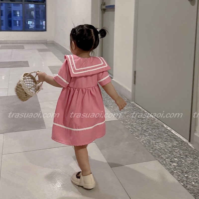Đầm bé gái, váy thủy thủ cho bé gái từ 8kg - 26kg phối cổ trắng - TRASUAOI D026