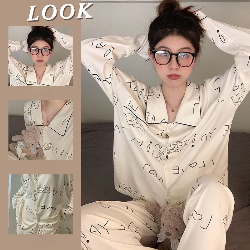 Bộ Đồ Ngủ Dài Tay Họa Tiết Sọc Caro Trắng Đen Dễ Thương Cho Nữ