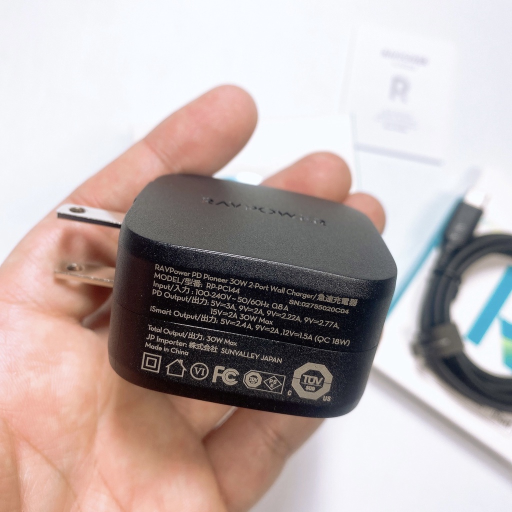 Bộ Sạc 30W RAVPower 2 Cổng  GaN Tech PC144 + Cáp USB-C to Lighting sạc nhanh 20 30W CB054
