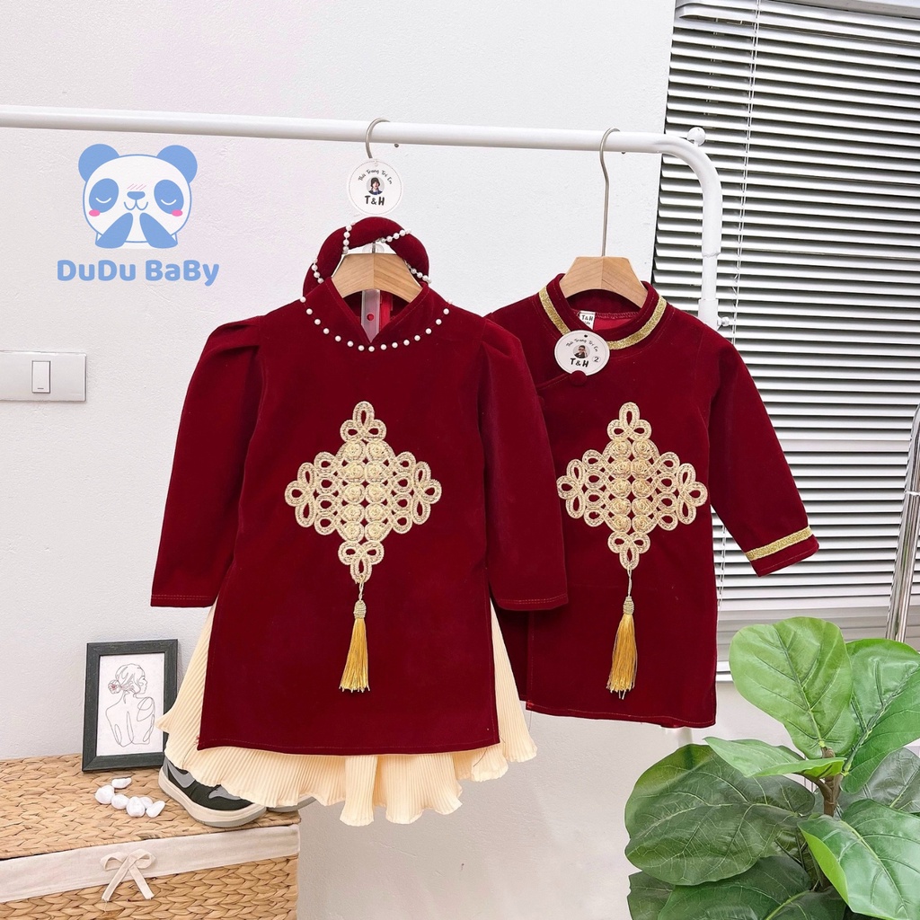 Cặp Áo Dài Tết Cho Bé chất liệu Nhung Đỏ Cao Cấp Siêu Đáng Yêu và Lịch Sự - Dudu Baby BO53