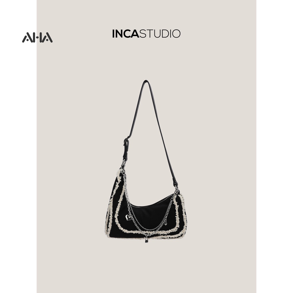 Túi đeo chéo AHA official màu tương phản phối dây xích thời trang Hàn Quốc 2022 cho nữ