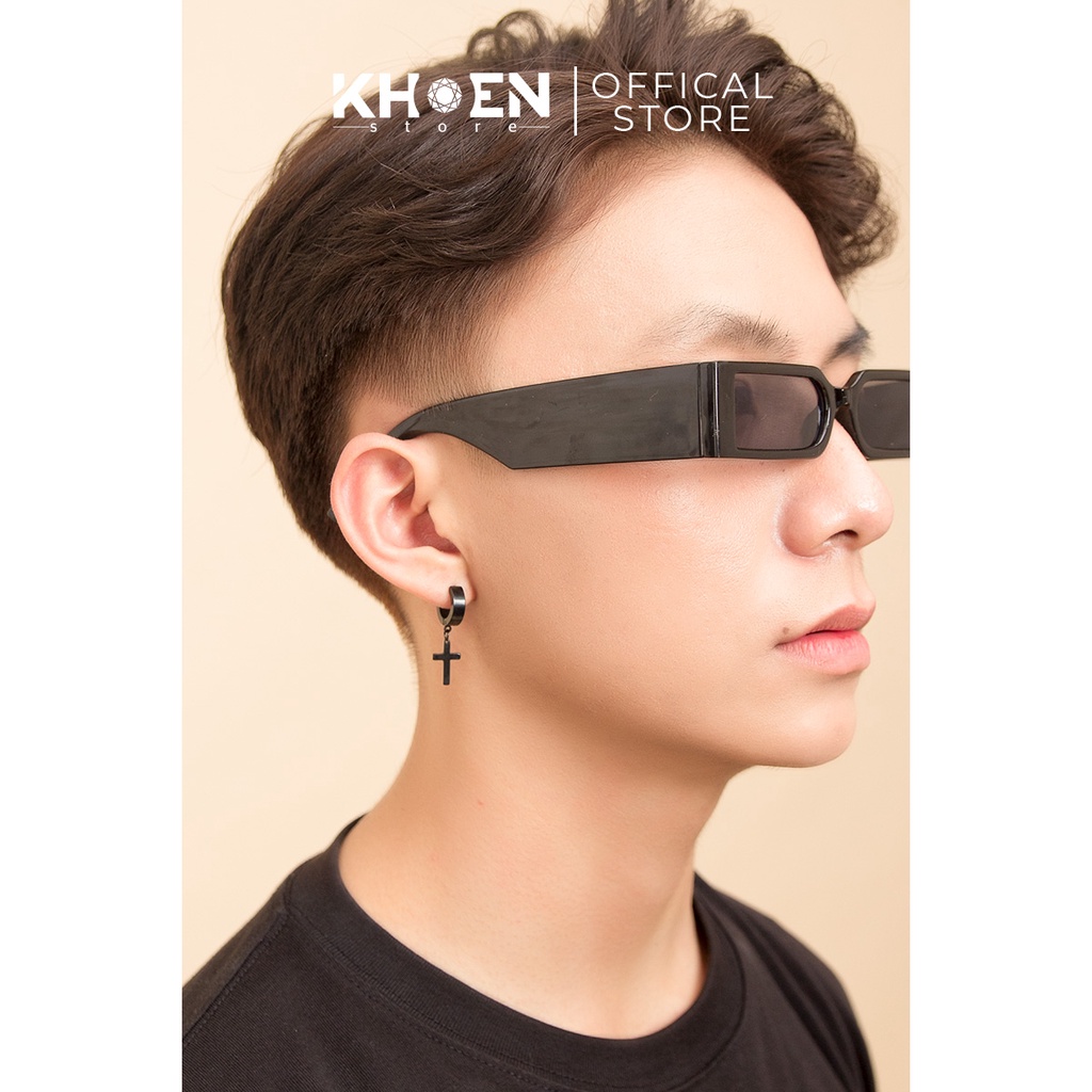 Khuyên tai nam thánh giá tròn dày 8mm thép không rỉ - Khoen Store