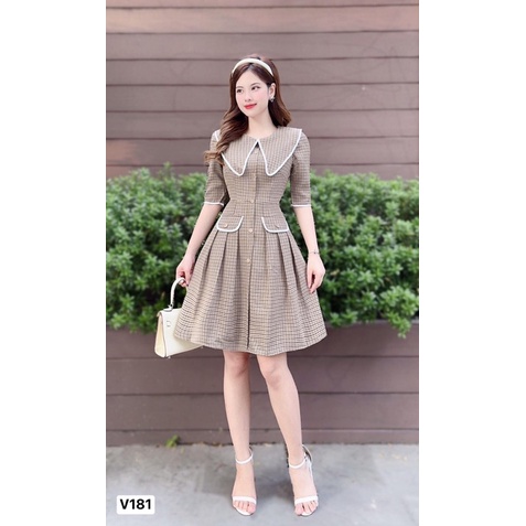 V181 - váy dạ ép kẻ caro