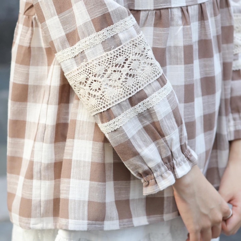Áo babydoll caro phối ren | Lá Xoè