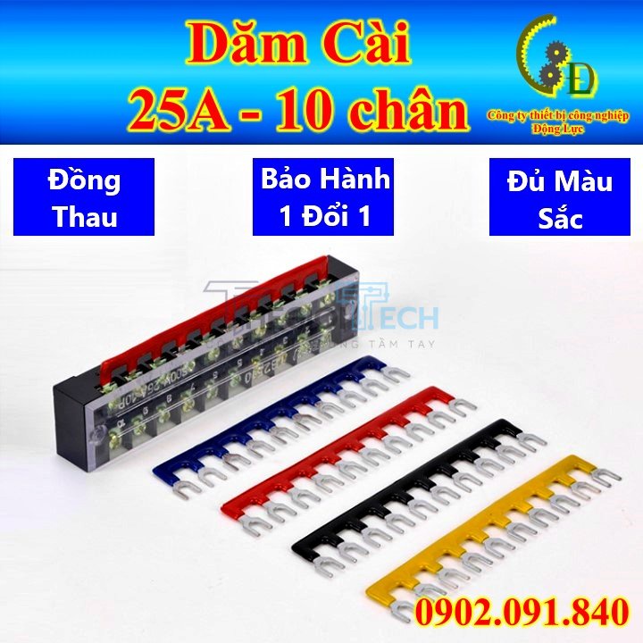 Thanh Lược Cài Domino Chia Dây Điện Dăm Cài Cầu Đấu 25A TB2512 - 2 cái - Màu Đỏ