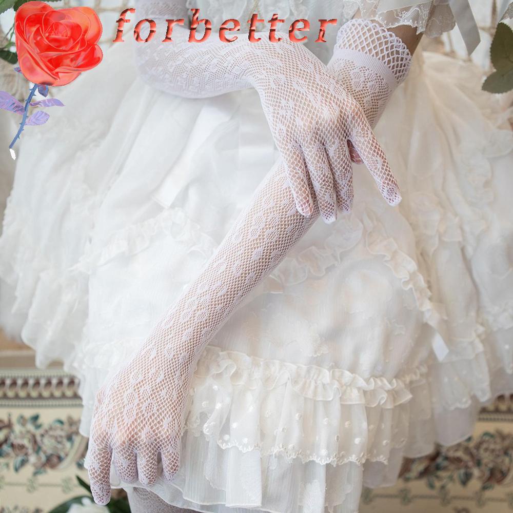 Găng tay lưới dáng dài vải nylon mỏng chống nắng phối ren nhiều màu tùy chọn phong cách lolita cổ điển cho cô dâu