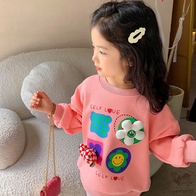 Áo Sweater Tay Dài In Họa Tiết Hoạt Hình Phong Cách Hàn Quốc Cho Bé Gái