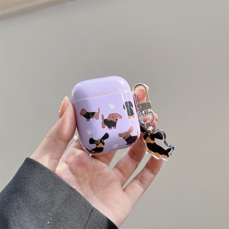 Vỏ Bảo Vệ Hộp Sạc Tai Nghe Bluetooth Không Dây Airpods1 / 2 3 Pro Air Pods Pro 3 Hình Chú Chó Dachshund Màu Tím Dễ Thương