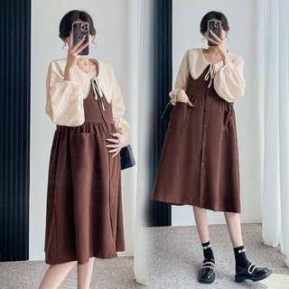 Váy DN01 Dạ Nhung Cổ Sen 2 Túi From Rộng Bầu Mặc Xinh