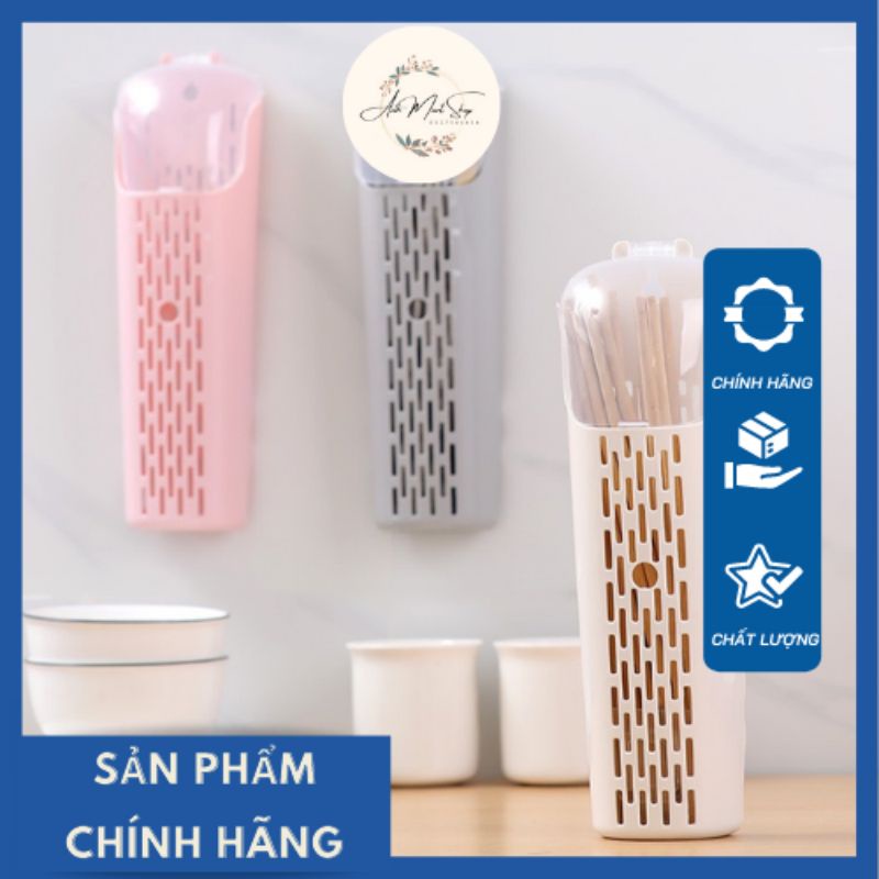 Ống đựng đũa treo tường kèm nắp đậy Anh Mart , giá đựng đữa thìa gắn tường ( chọn màu ngẫu nhiên )